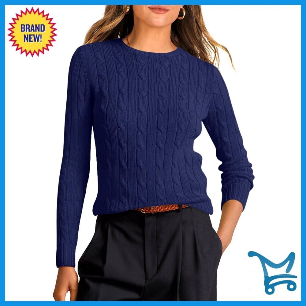 Women's Cable Knit Pullover Sweater Long Sleeve Crewneck Soft Casual